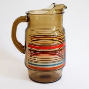 MCM Vintage Anchor Hocking Multi Colored Smoked Striped Pitcher Iced Tea
